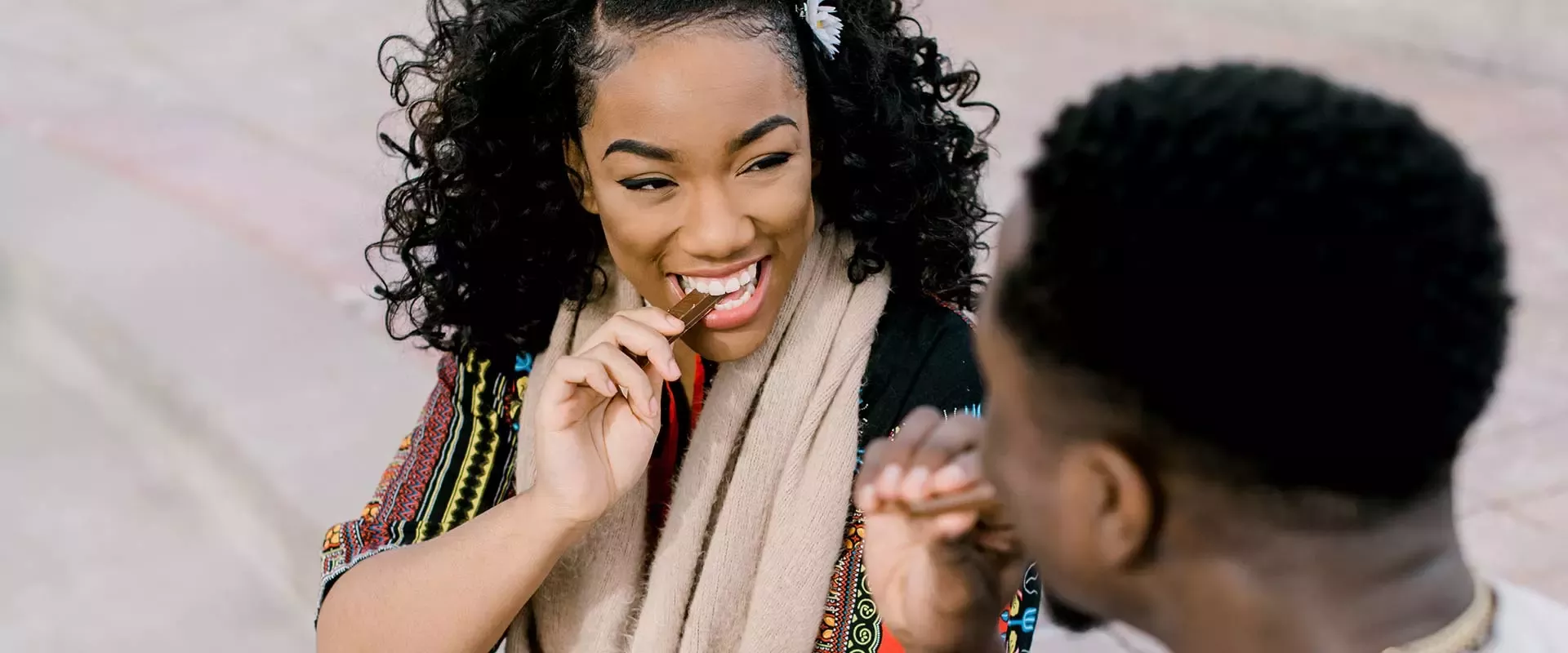 Couple eating chocolate