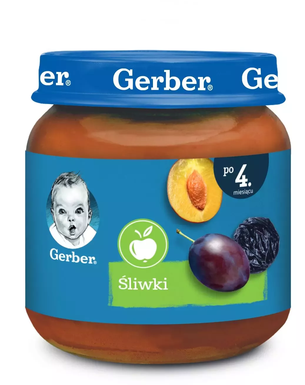 Gerber plum puree glass jar