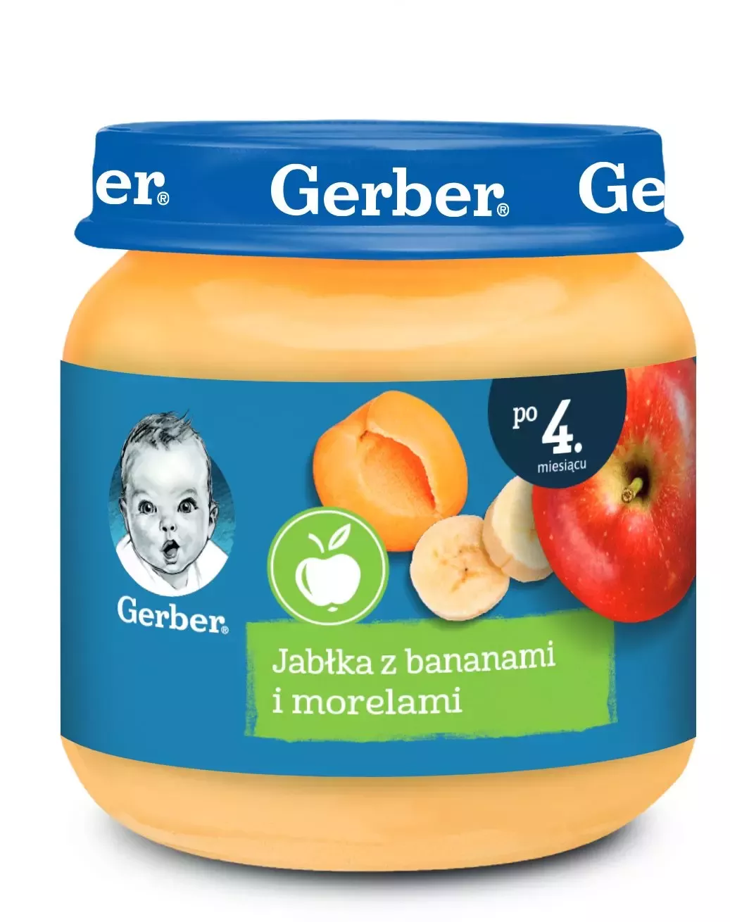 Gerber apple banana apricot puree glass jar